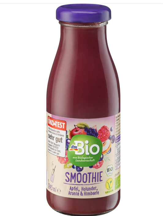dmBio Organic Smoothie, Apple, Elderberry, Aronia & Raspberry, 245 ml