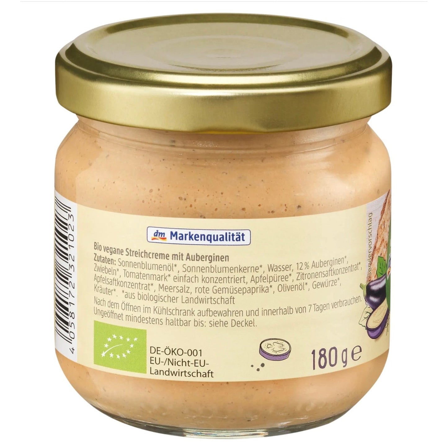 bio organic eggplant spread in glass jar left description