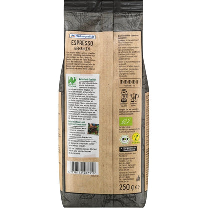 bio organic espresso back packaging 250g