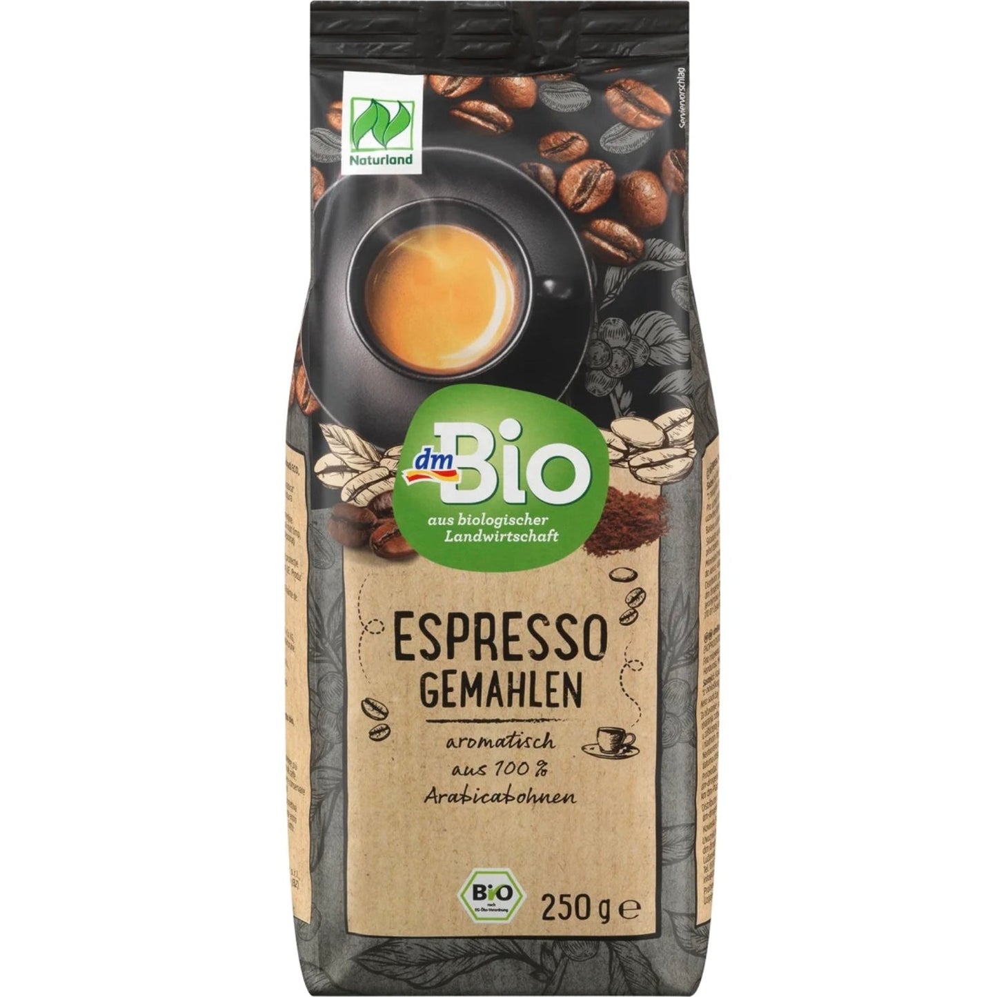 bio organic espresso front packaging 250g
