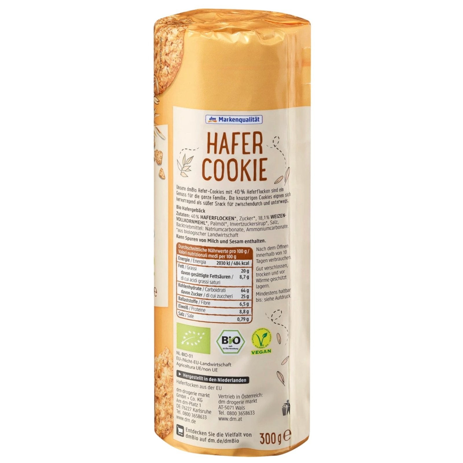 bio organic hafer cookie back packaging