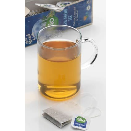 bio organic herbal tea evening tea bag and cup of tea