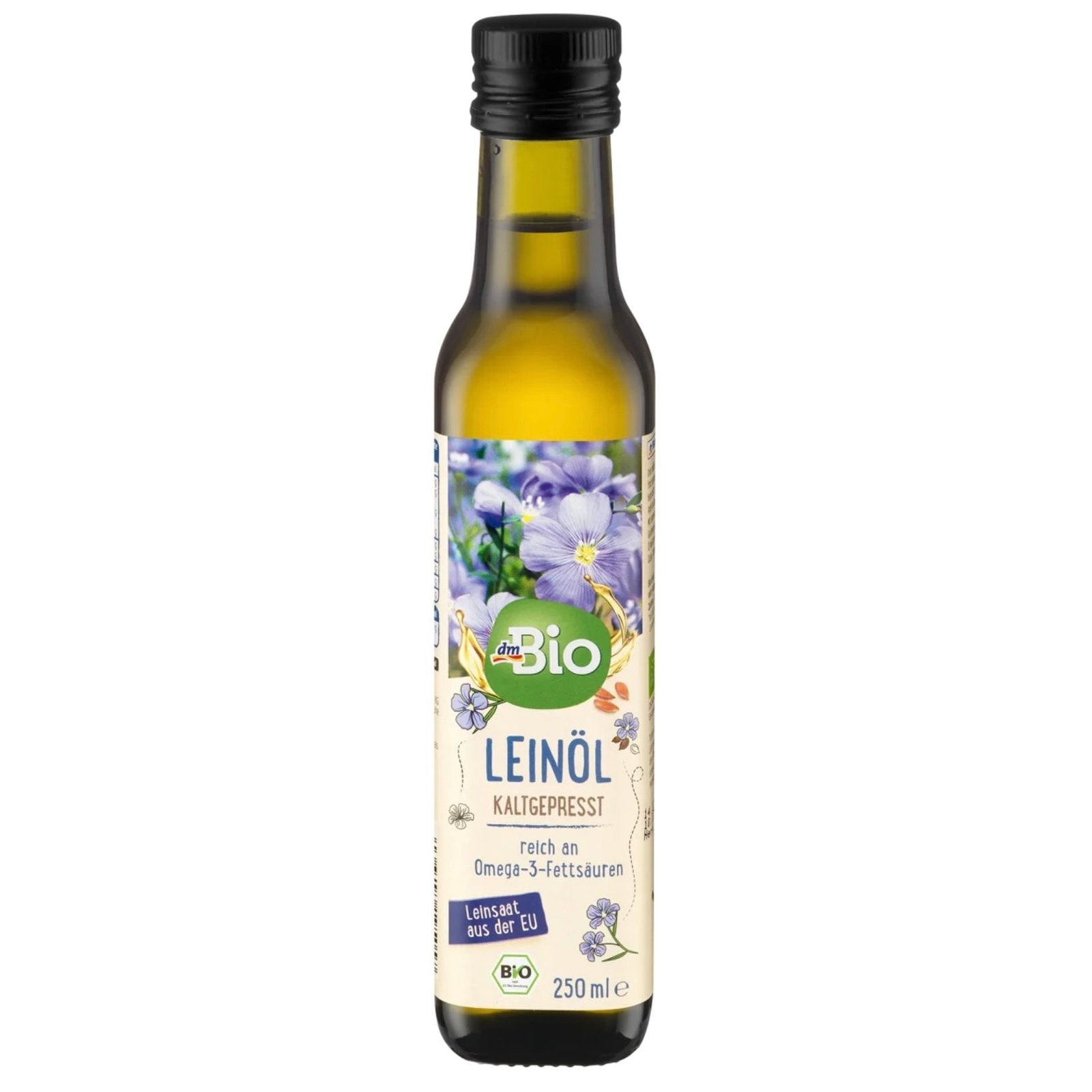 bio organic linseed oil in glass bottle 250ml