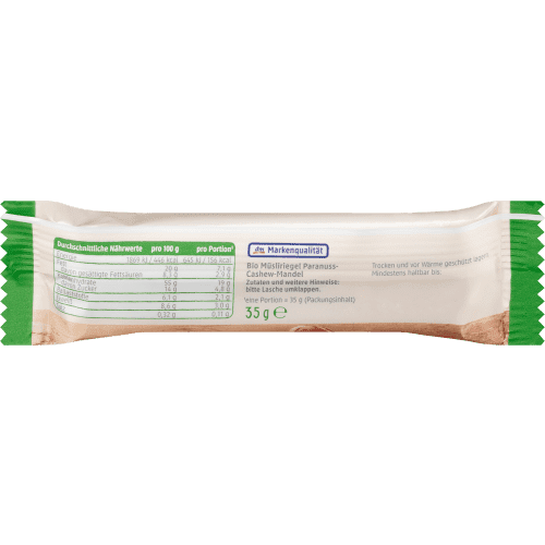 bio organic muesli bar oats nuts back packaging