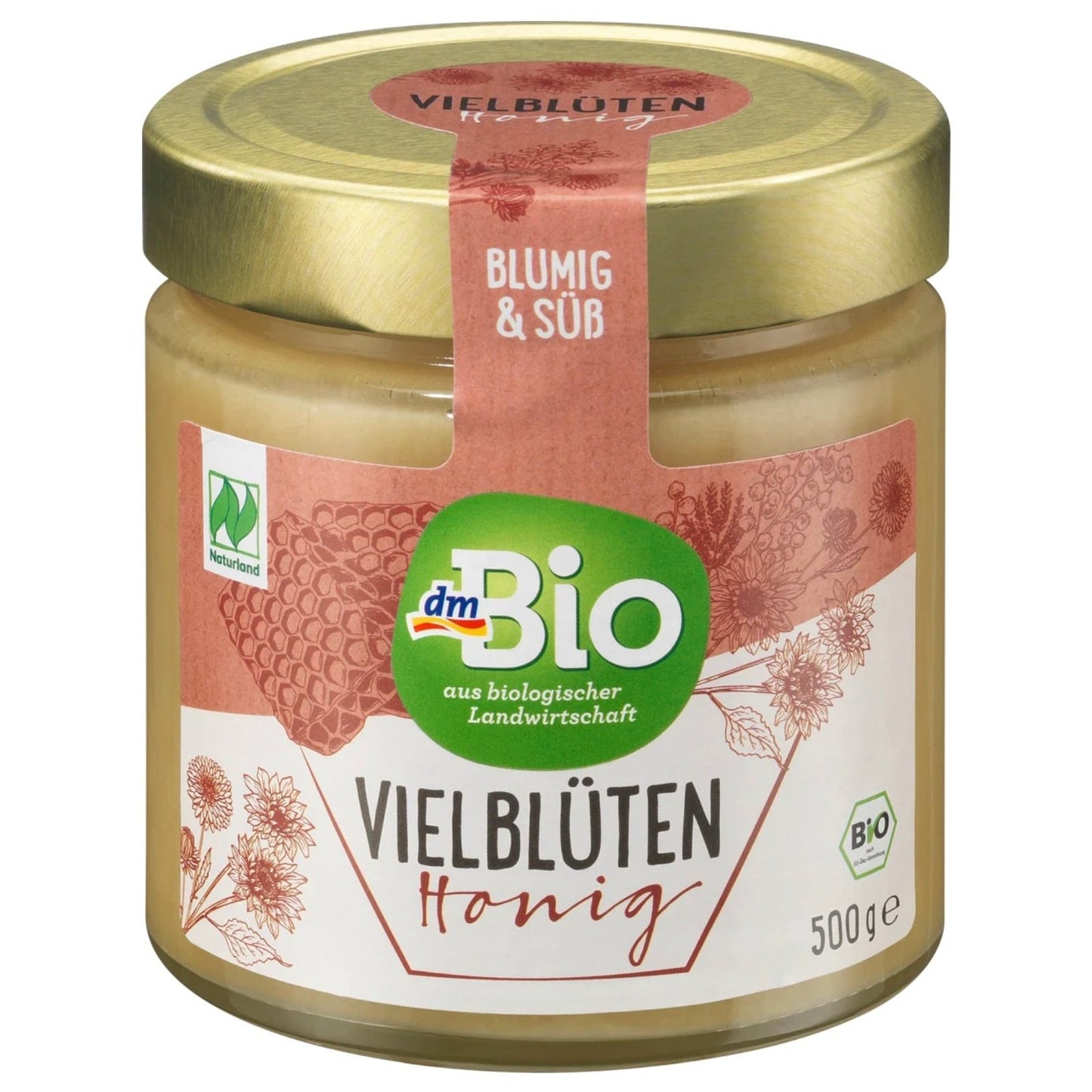bio organic multi flower honey in glass jar 500g