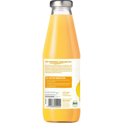 bio organic orange juice left glass bottle