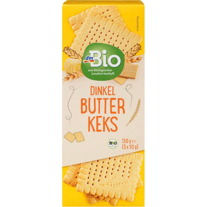 bio organic spelt butter biscuits 150g in yellow packaging