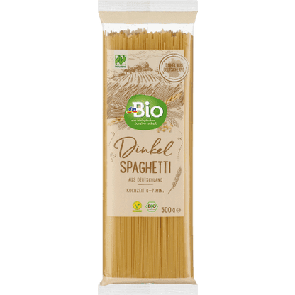 bio organic spelt spaghetti front packaging 500g