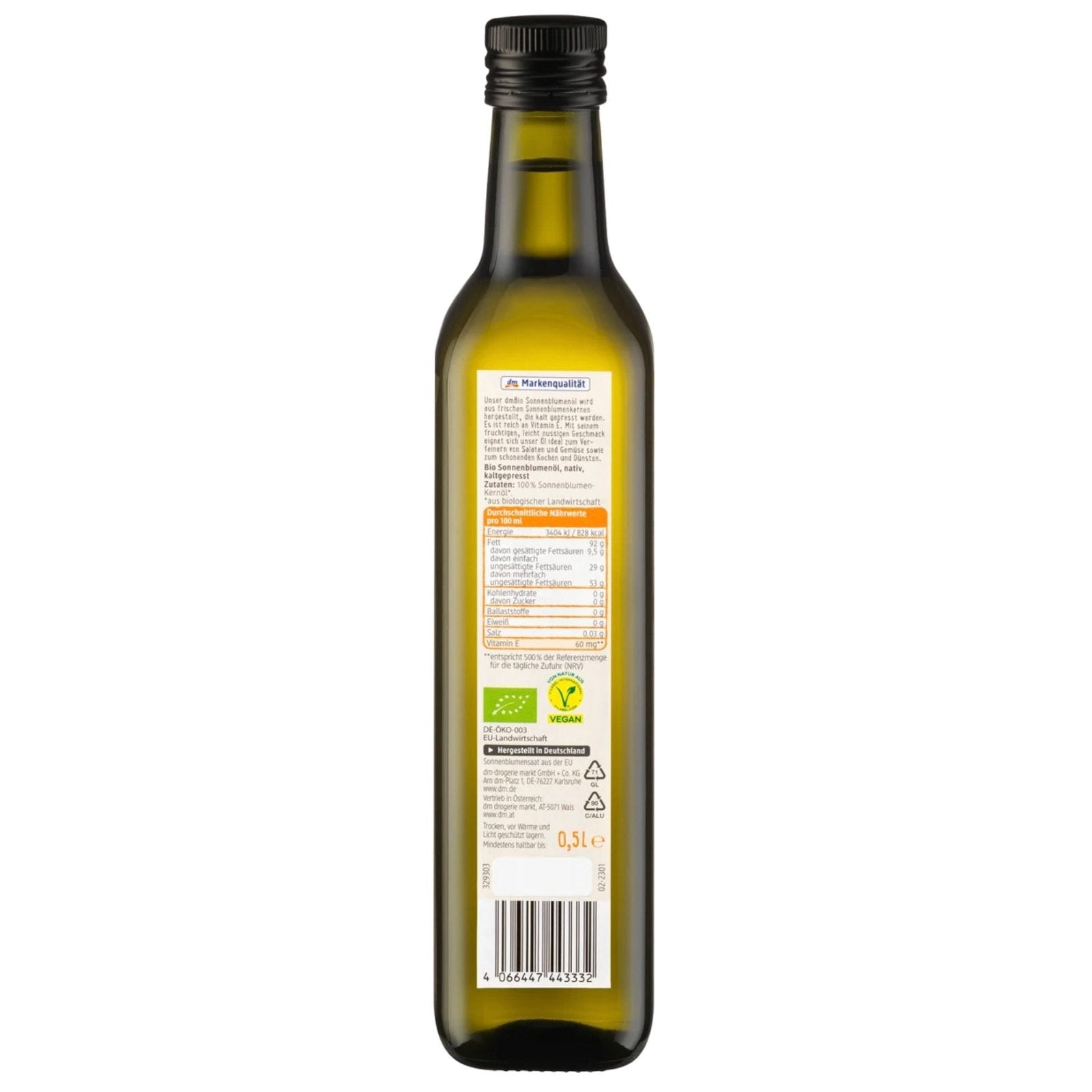 bio organic sunflower oil back of bottle