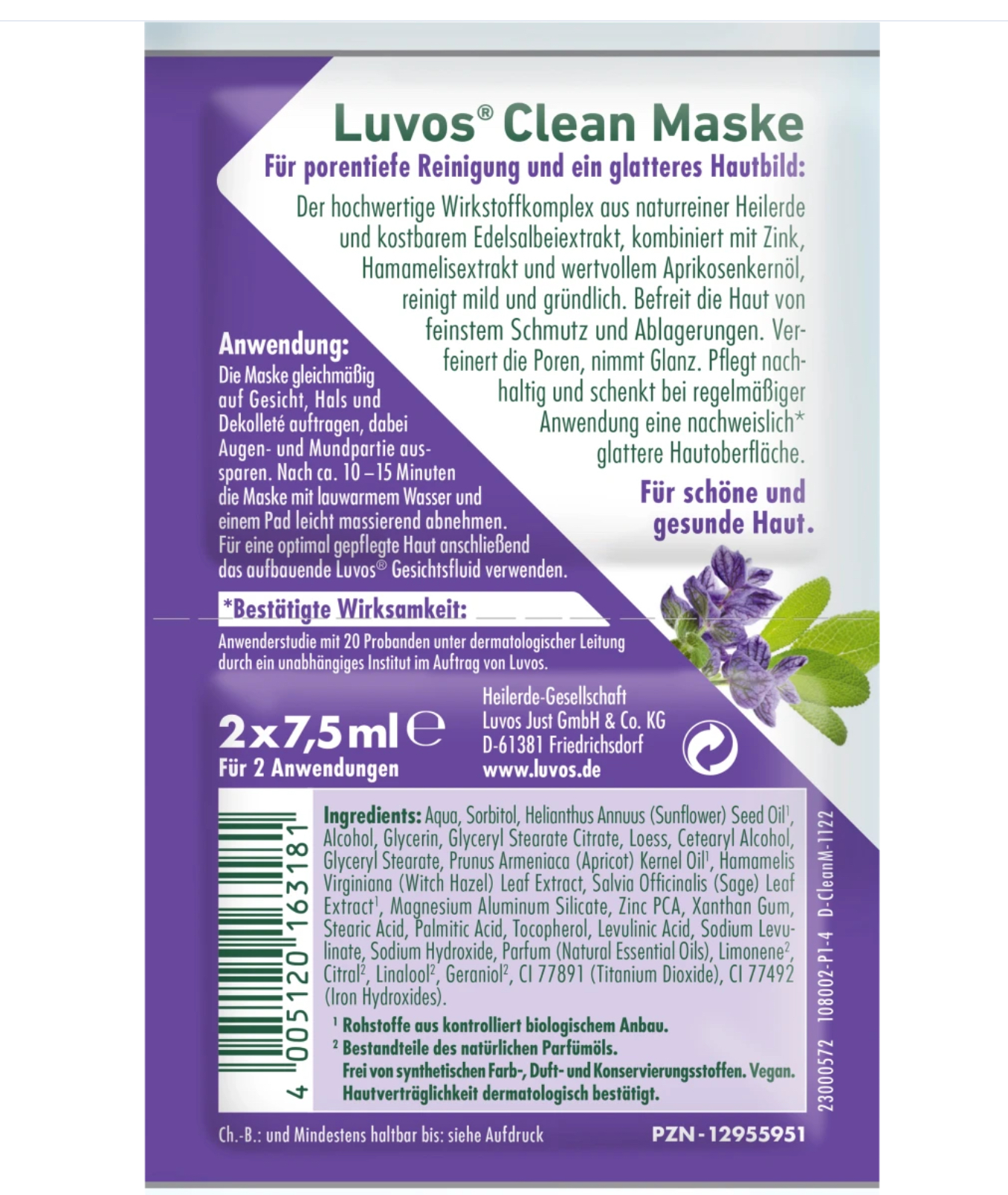 Luvos Healing Clay Face Mask Clean (2 x 7.5 ml), 15 ml