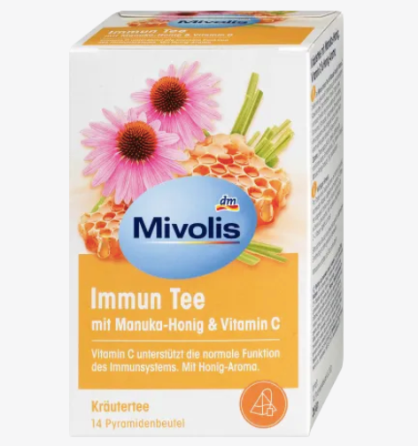 Mivolis Immune Tea With Manuka Honey & Vitamin C, 14 tea bags, 28 g front