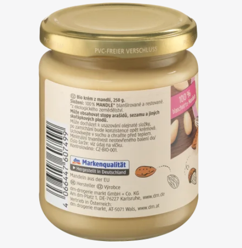 dmBio Organic Almond Butter, White, 250 g