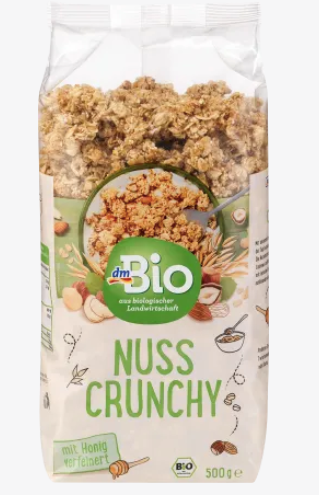 dmBio Organic Granola, Crunchy Muesli, Nut & Honey, 500 g