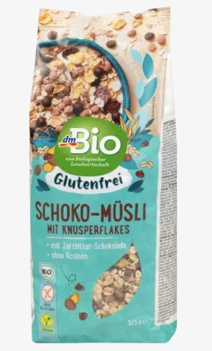 dmBio Organic Chocolate Muesli Crunchy Flakes, Gluten-free, 375 g