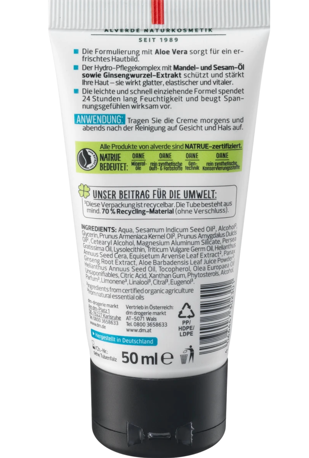 alverde MEN face cream Hydro Nature organic aloe vera, 50 ml