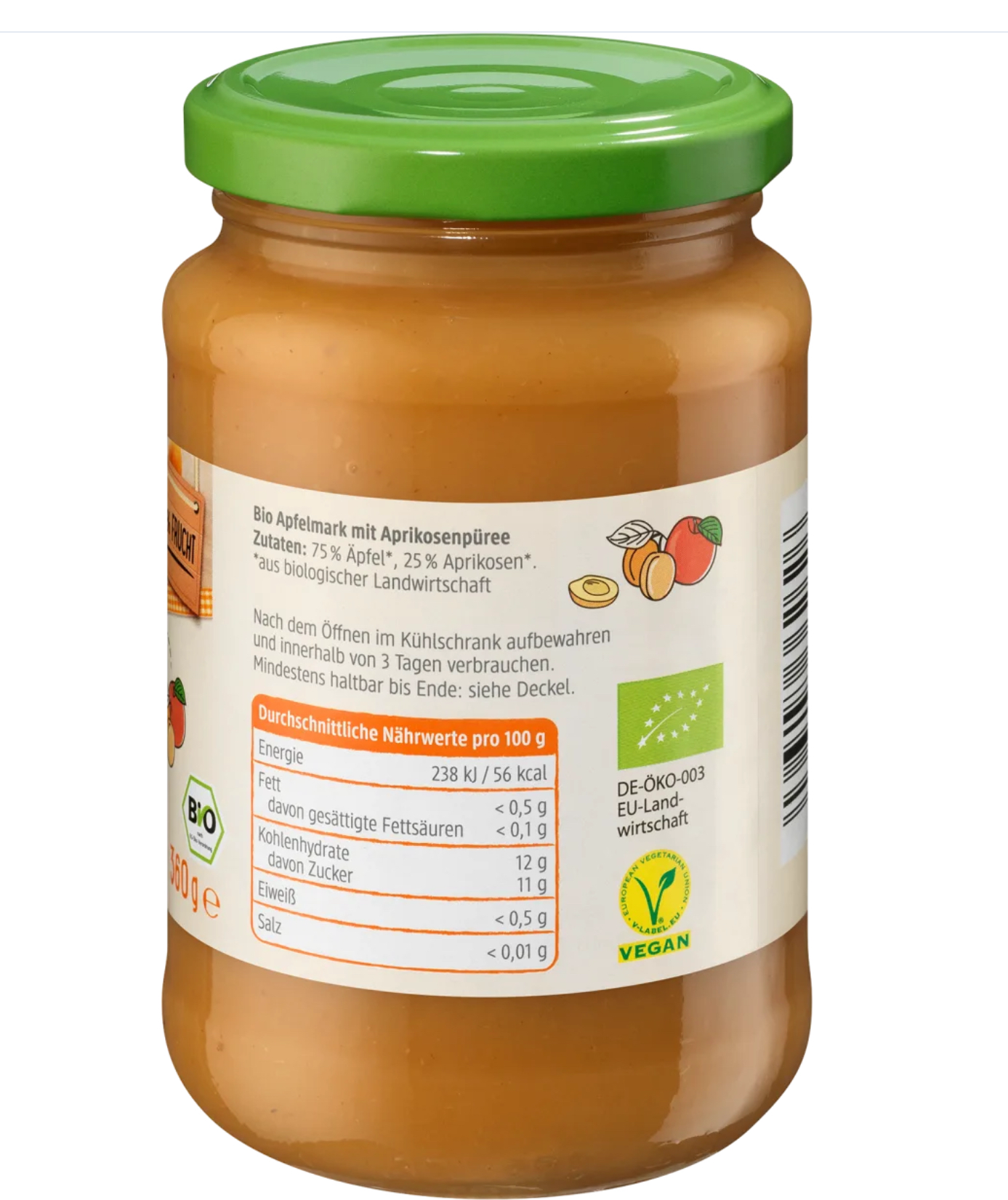 dmBIo Organic Fruit Puree Apple With Apricot 360 g Left