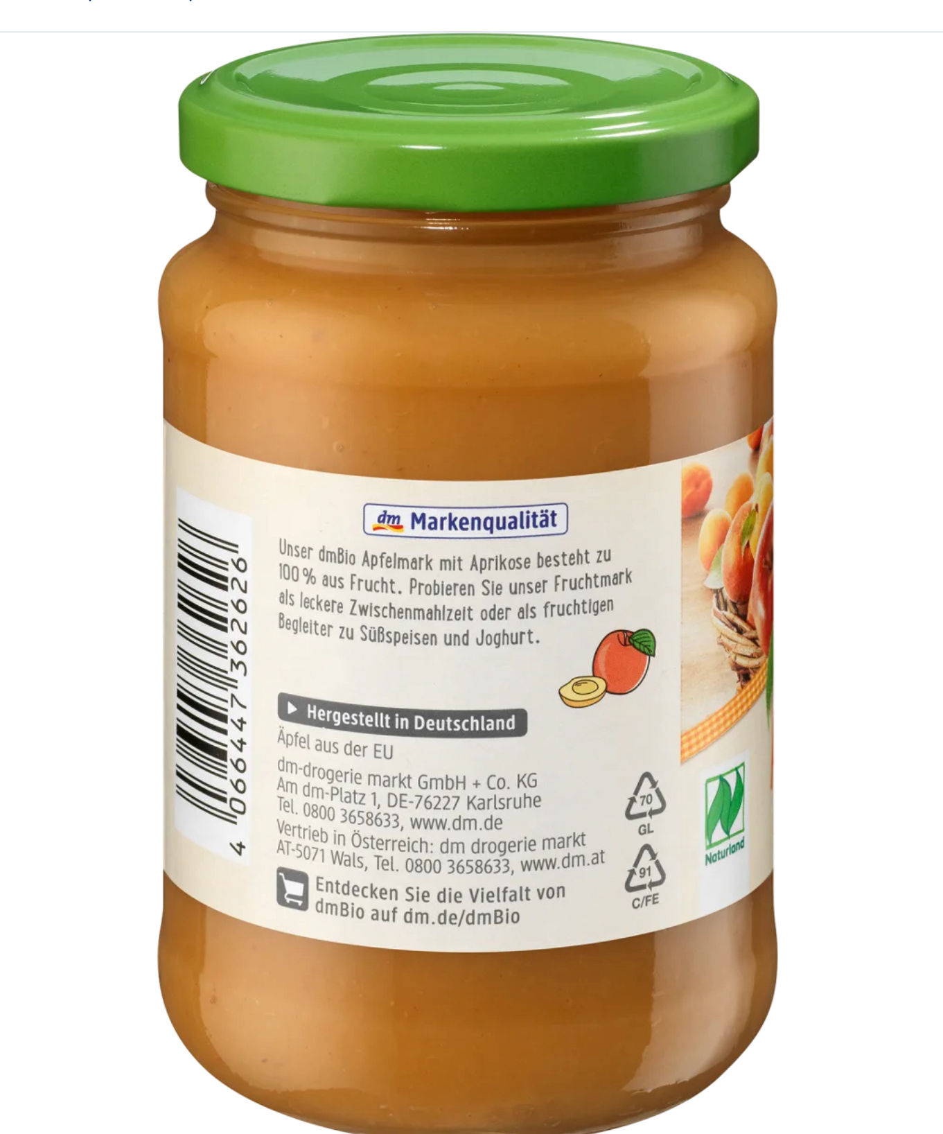 dmBIo Organic Fruit Puree Apple With Apricot 360 g Right