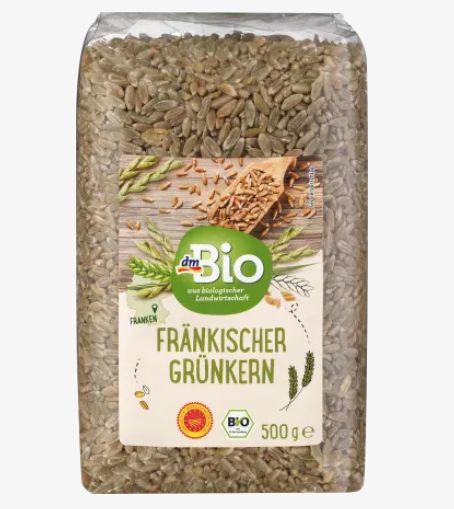 dmBio Organic Green Spelt Kernels, Fränkischer Grünkern, 500 g front