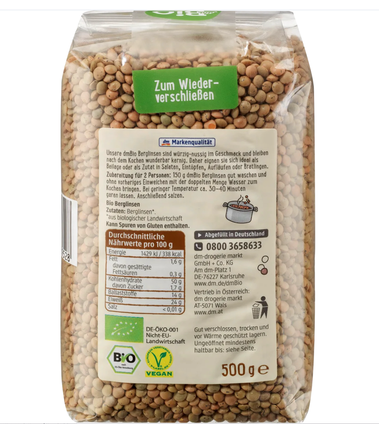 dmBIo Organic Mountain Lentils 500 g back