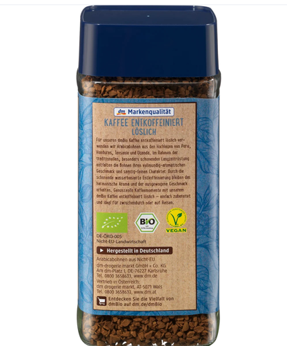 dmBio Organic Decaffeinated Coffee, Soluble, 100 g