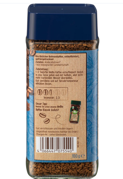 dmBio Organic Decaffeinated Coffee, Soluble, 100 g