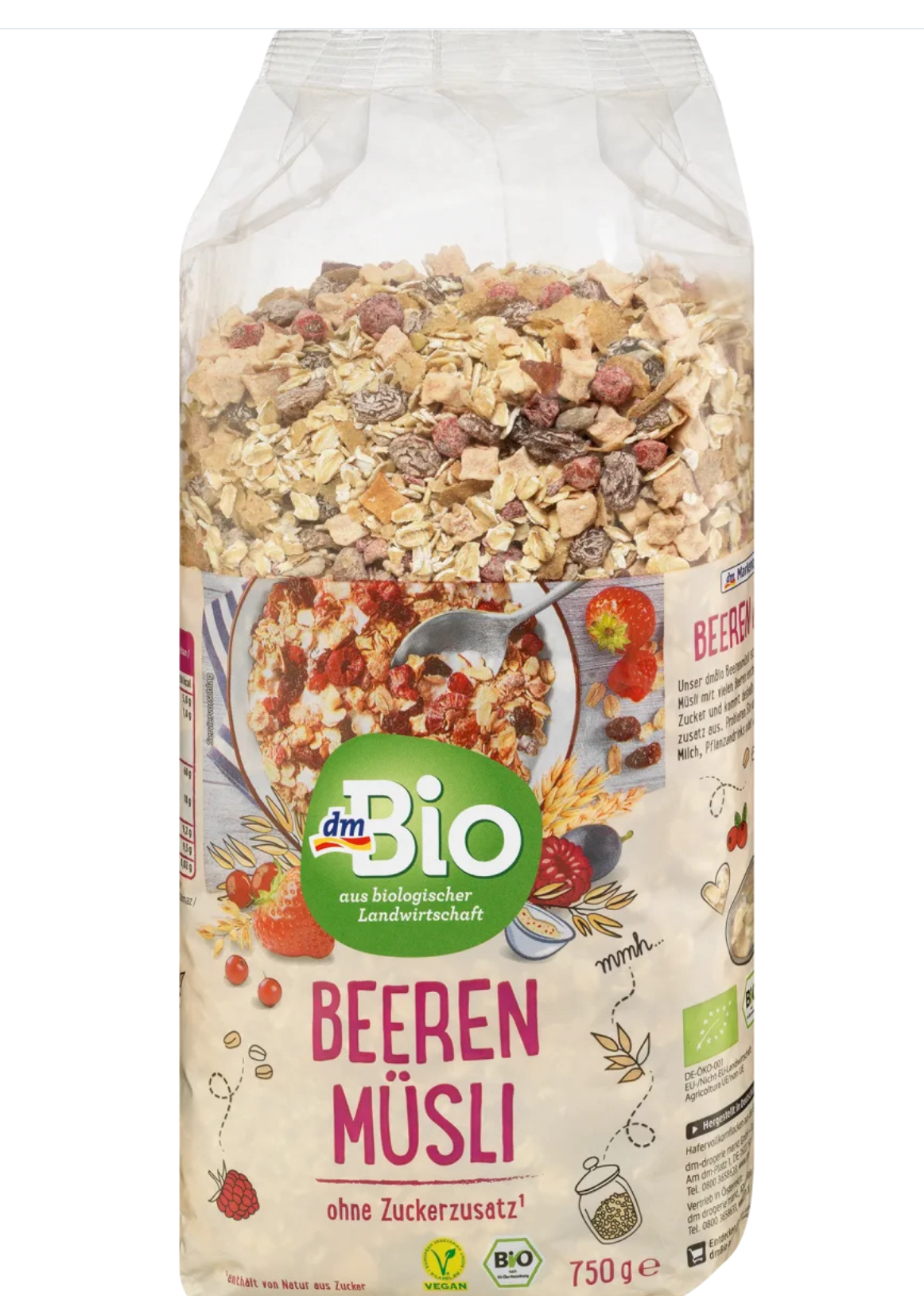 dmBio Organic Muesli With Berries, 750 g