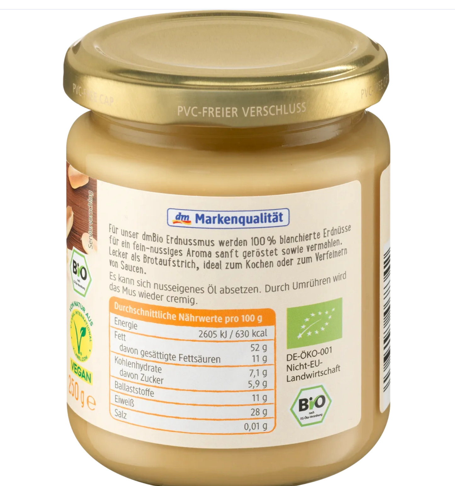 dmBio Organic Peanut Butter, 250 g