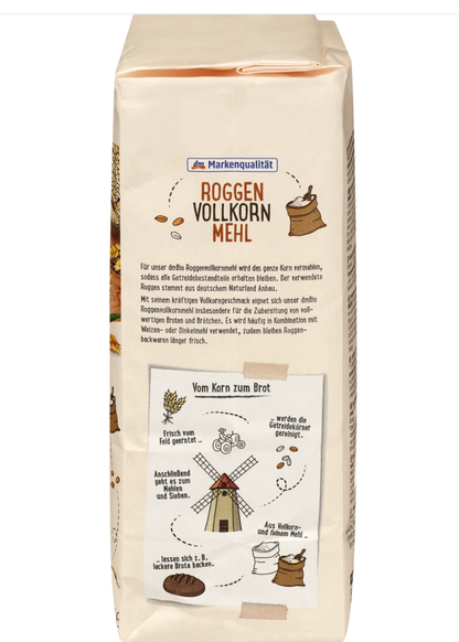 dmBio Organic Rye Flour, Whole Grain, 1.000 g