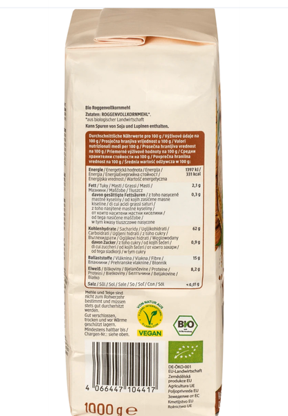 dmBio Organic Rye Flour, Whole Grain, 1.000 g