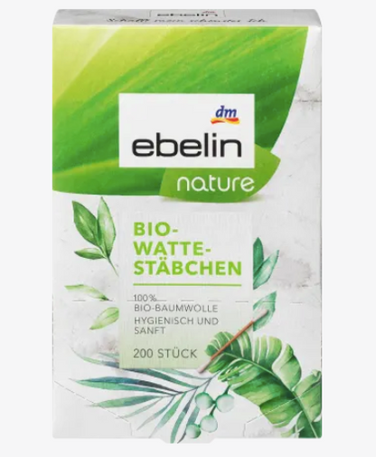 ebelin Organic Unbleached Cotton Swabs, 200 pcs